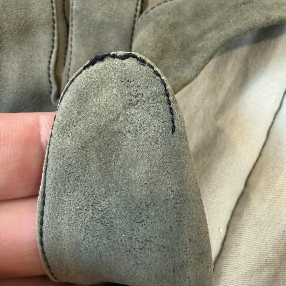 Vintage H&P Green Gray Suede Driving Gloves women's Ladies Soft Unlined